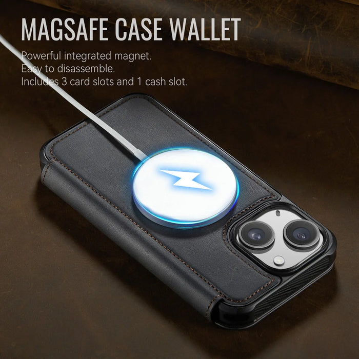 CASEME for iPhone 13 Case  053  Magnetic RFID Blocking Wallet Flip Leather Phone Cover - Black - 4