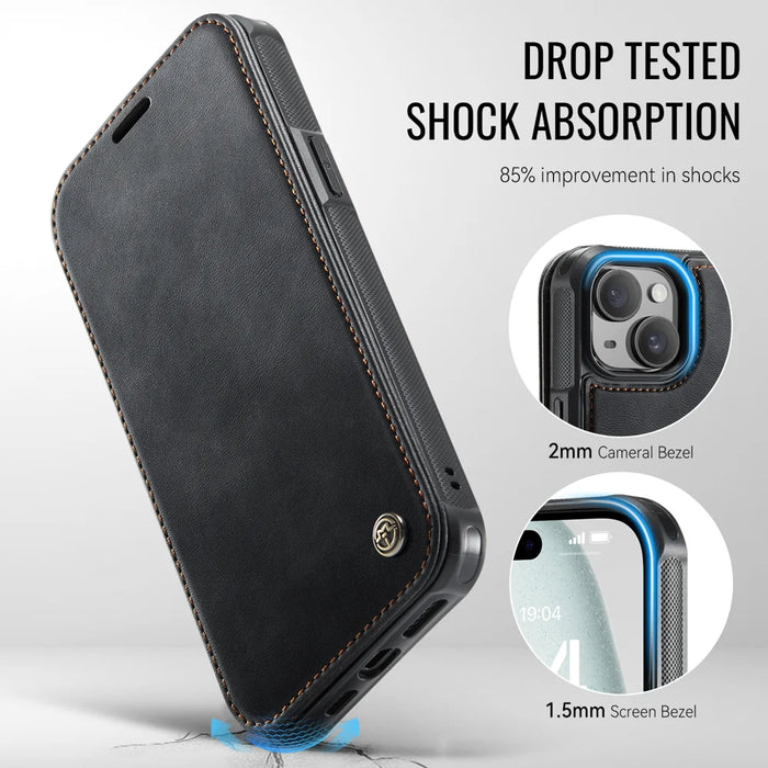 CASEME for iPhone 13 Case  053  Magnetic RFID Blocking Wallet Flip Leather Phone Cover - Black - 7