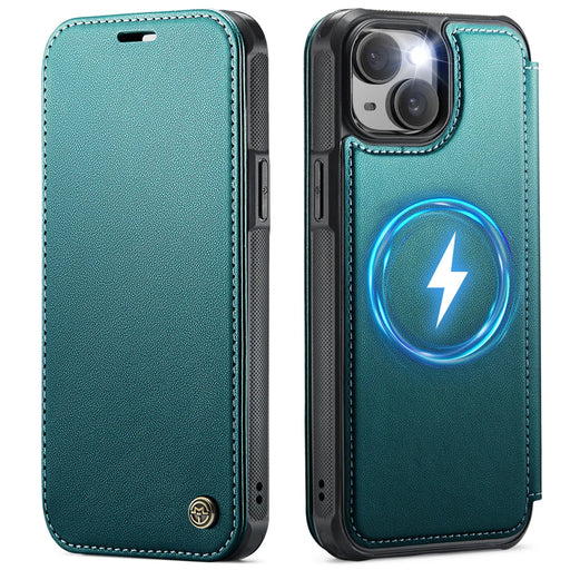 CASEME for iPhone 14 Plus / iPhone 15 Plus Case  053  Magnetic RFID Blocking Wallet Flip Leather Phone Cover - Blue Green - 1