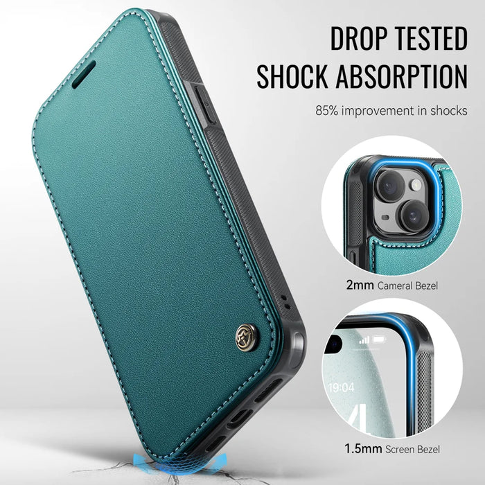CASEME for iPhone 14 Plus / iPhone 15 Plus Case  053  Magnetic RFID Blocking Wallet Flip Leather Phone Cover - Blue Green - 7