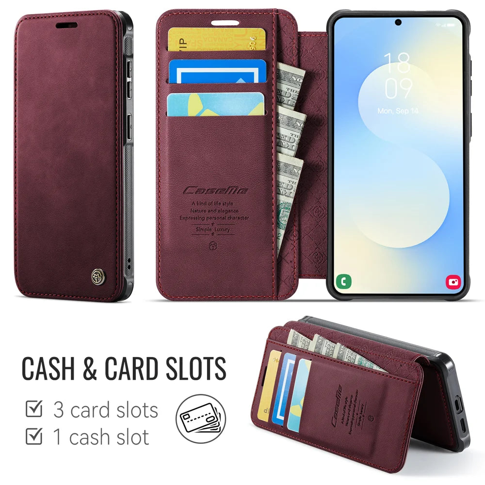 CASEME for Samsung Galaxy S26 Case  053   Magnetic RFID Blocking Wallet Flip Leather Phone Cover - Red - 2