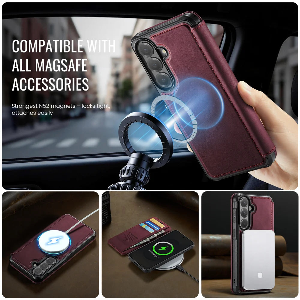 CASEME for Samsung Galaxy S26 Case  053   Magnetic RFID Blocking Wallet Flip Leather Phone Cover - Red - 3