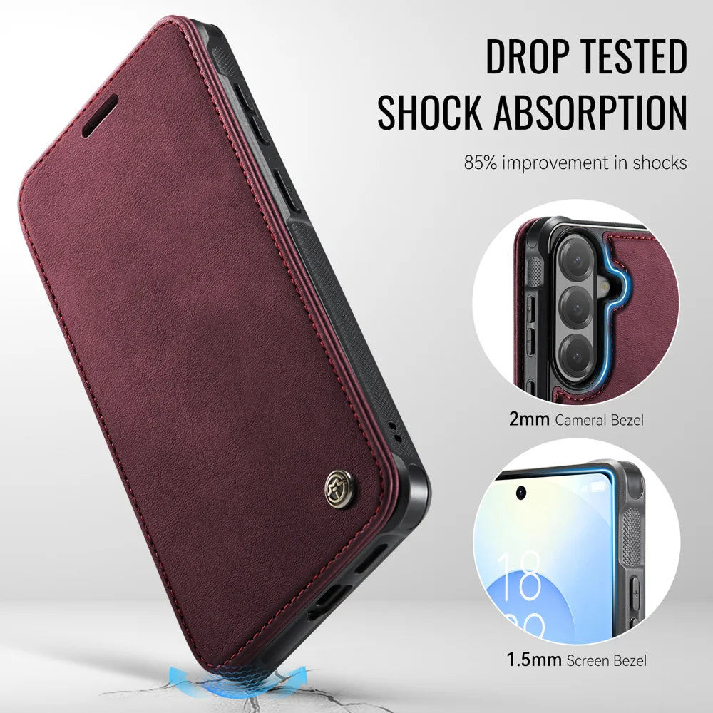 CASEME for Samsung Galaxy S26 Case  053   Magnetic RFID Blocking Wallet Flip Leather Phone Cover - Red - 7