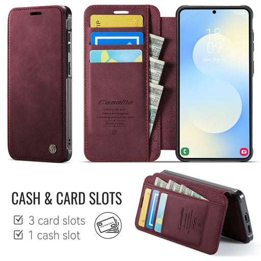 CASEME for Samsung Galaxy S25 / Galaxy S24 Case  053   Magnetic RFID Blocking Wallet Flip Leather Phone Cover - Red - 2