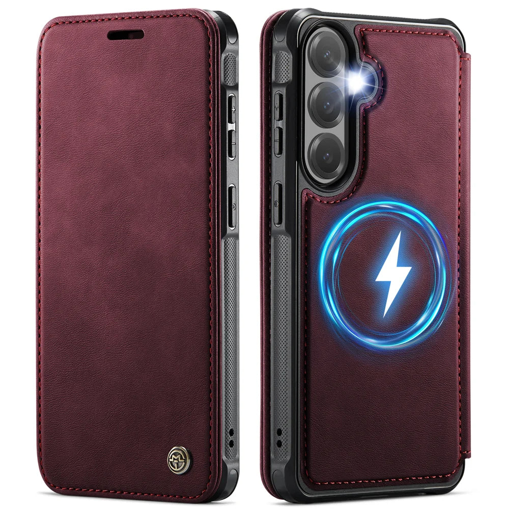 CASEME for Samsung Galaxy S25+ / Galaxy S24+ Case  053   Magnetic RFID Blocking Wallet Flip Leather Phone Cover - Red - 1
