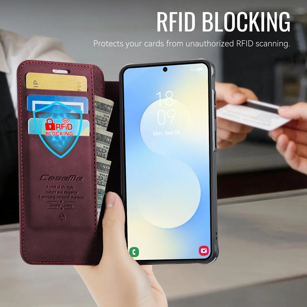 CASEME for Samsung Galaxy S25+ / Galaxy S24+ Case  053   Magnetic RFID Blocking Wallet Flip Leather Phone Cover - Red - 5
