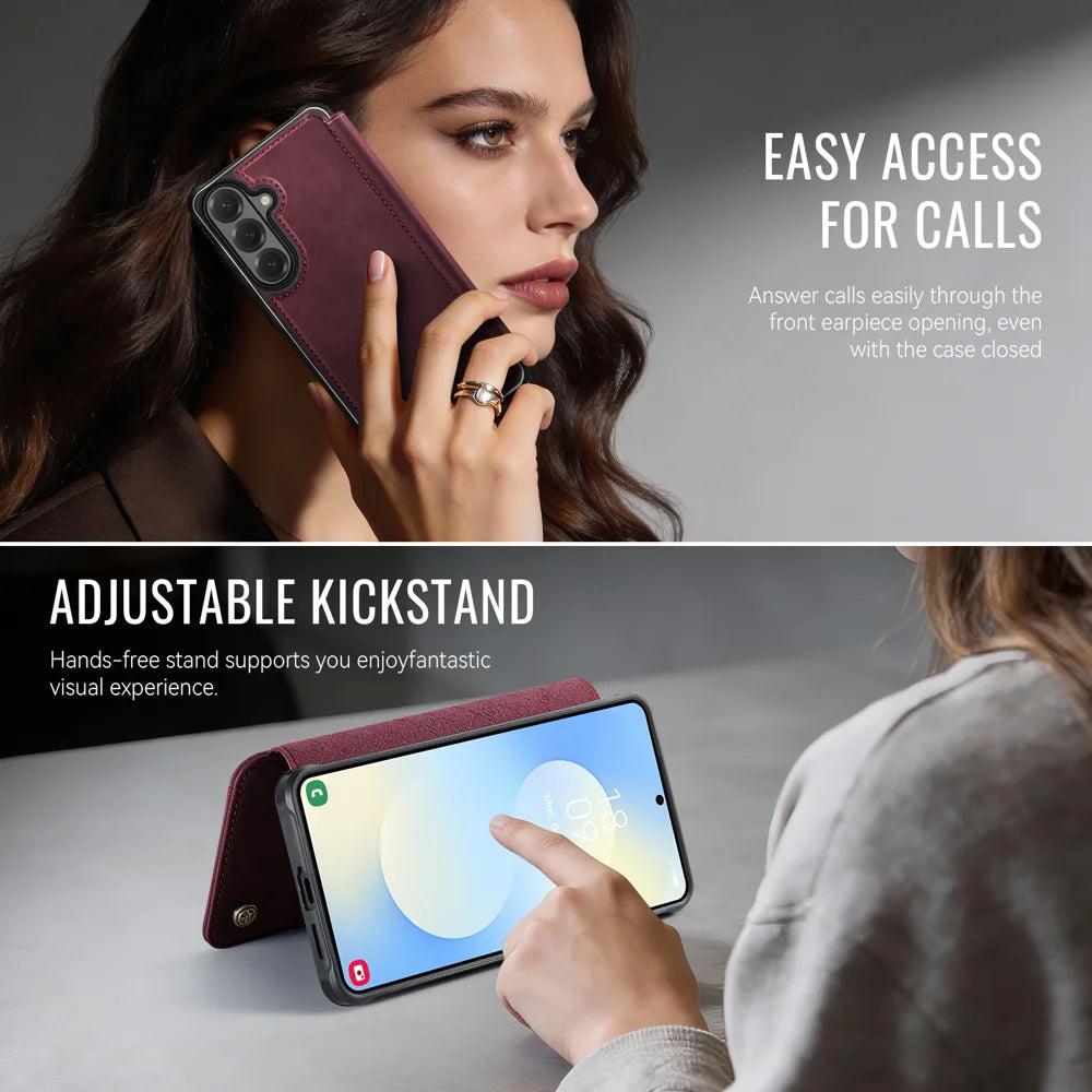 CASEME for Samsung Galaxy S25+ / Galaxy S24+ Case  053   Magnetic RFID Blocking Wallet Flip Leather Phone Cover - Red - 6