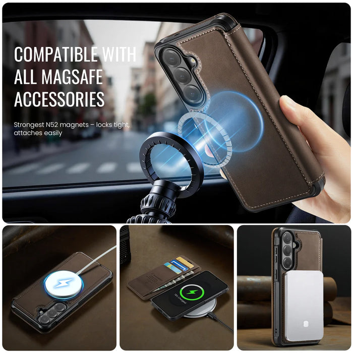CASEME for Samsung Galaxy S23 Case  053   Magnetic RFID Blocking Wallet Flip Leather Phone Cover - Coffee - 3