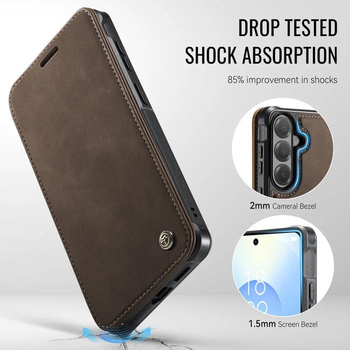 CASEME for Samsung Galaxy S23 FE Case  053   Magnetic RFID Blocking Wallet Flip Leather Phone Cover - Coffee - 7