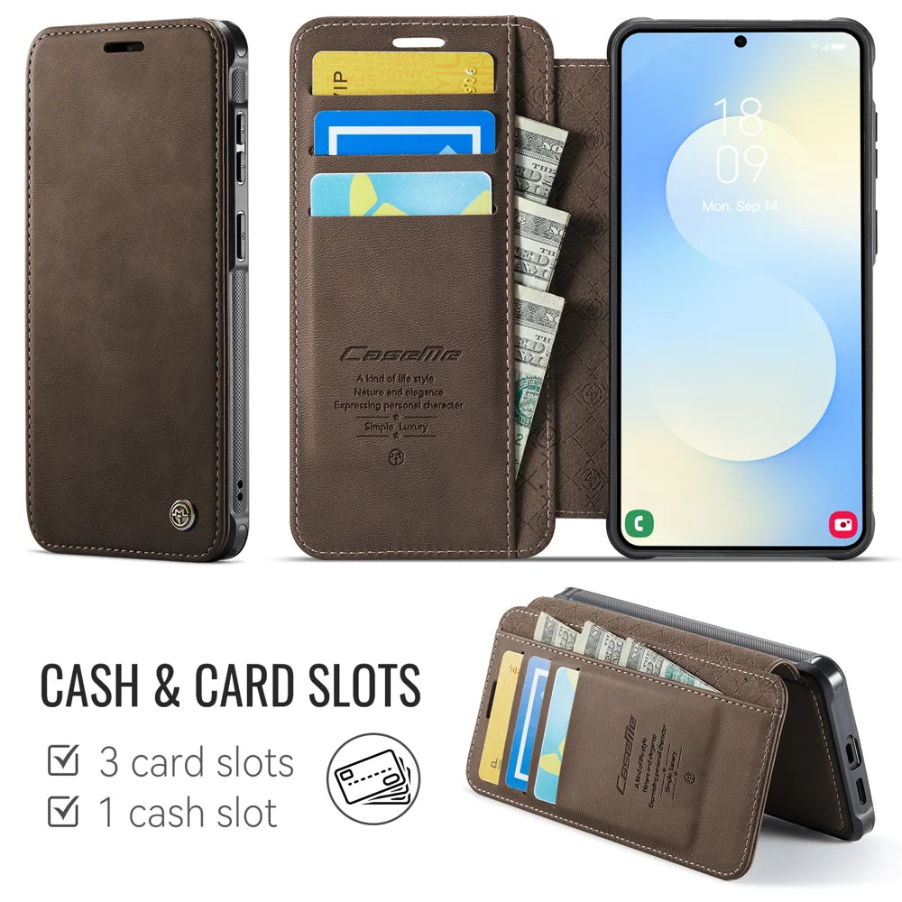 CASEME for Samsung Galaxy S24 FE Case  053   Magnetic RFID Blocking Wallet Flip Leather Phone Cover - Coffee - 2