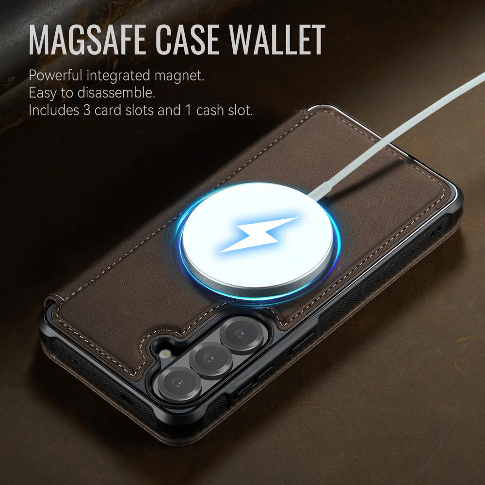 CASEME for Samsung Galaxy S24 FE Case  053   Magnetic RFID Blocking Wallet Flip Leather Phone Cover - Coffee - 4