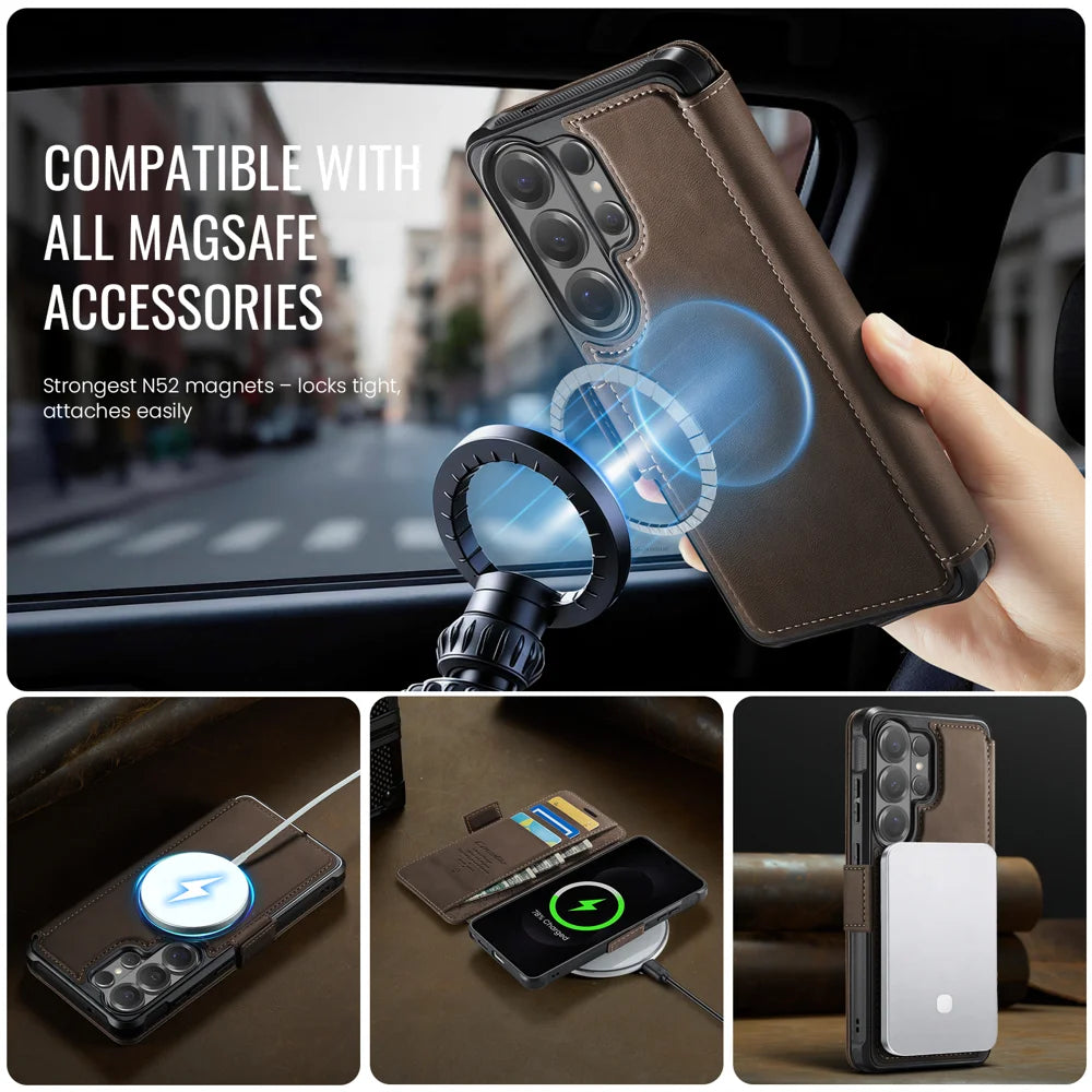 CASEME for Samsung Galaxy S24 Ultra Case  053   Magnetic RFID Blocking Wallet Flip Leather Phone Cover - Coffee - 3