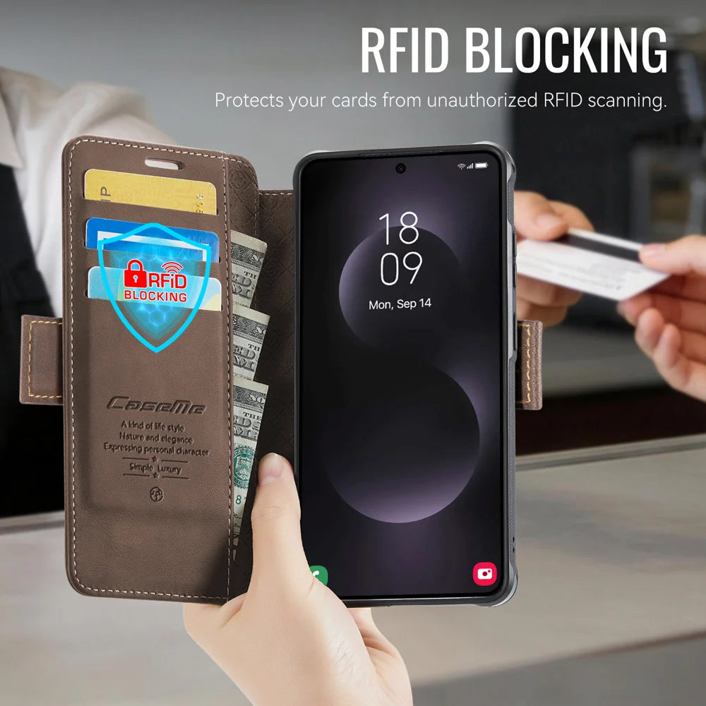 CASEME for Samsung Galaxy S24 Ultra Case  053   Magnetic RFID Blocking Wallet Flip Leather Phone Cover - Coffee - 5