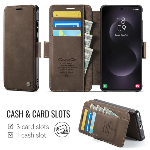 CASEME for Samsung Galaxy S25 Ultra Case  053   Magnetic RFID Blocking Wallet Flip Leather Phone Cover - Coffee - 2