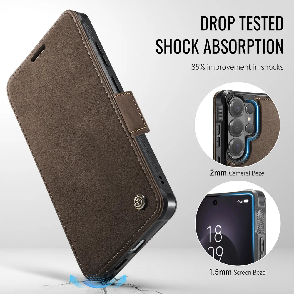 CASEME for Samsung Galaxy S25 Ultra Case  053   Magnetic RFID Blocking Wallet Flip Leather Phone Cover - Coffee - 7