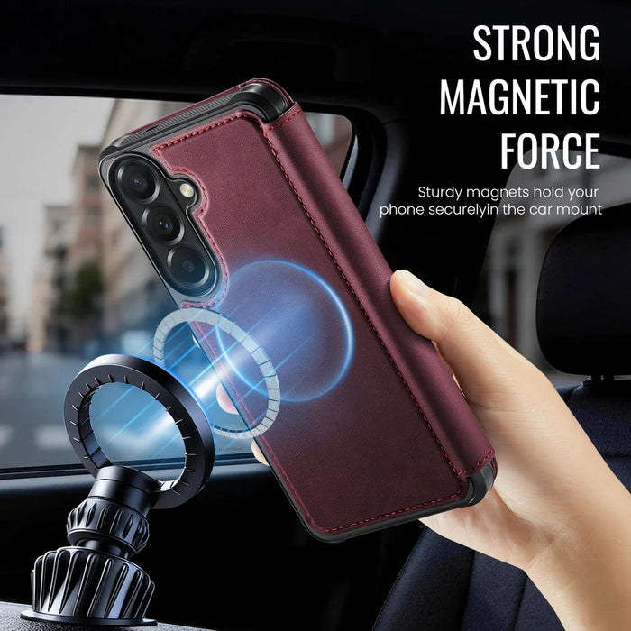CASEME for Samsung Galaxy A56 5G Case  053   Magnetic RFID Blocking Wallet Flip Leather Phone Cover - Red - 3