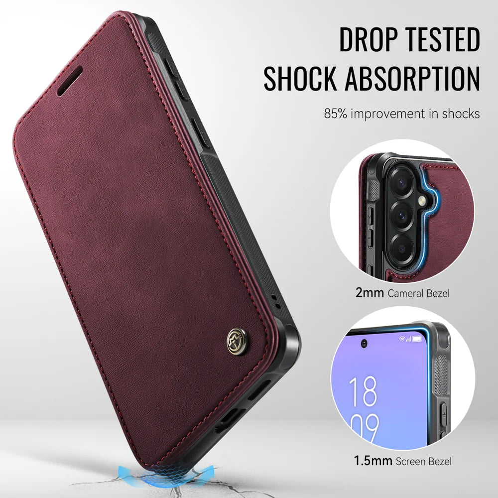 CASEME for Samsung Galaxy A57 5G Case  053   Magnetic RFID Blocking Wallet Flip Leather Phone Cover - Red - 6