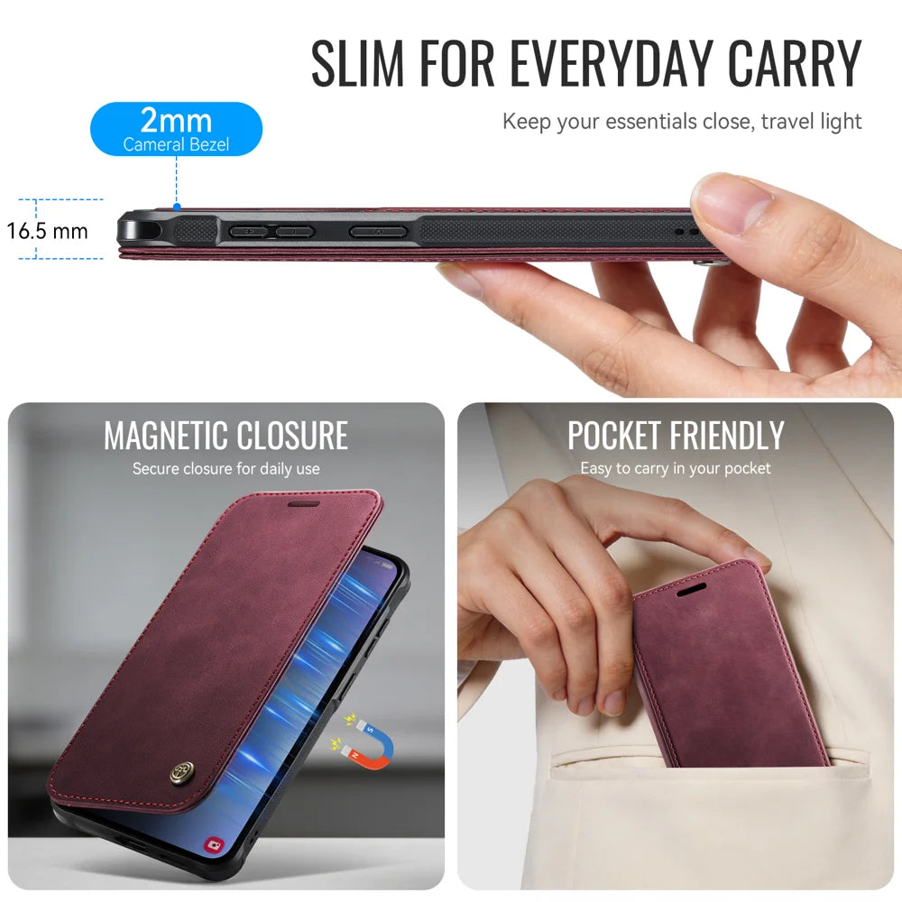 CASEME for Samsung Galaxy A57 5G Case  053   Magnetic RFID Blocking Wallet Flip Leather Phone Cover - Red - 7