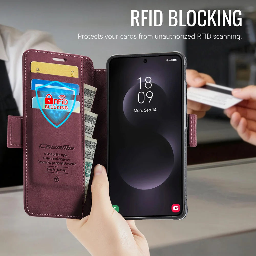 CASEME for Samsung Galaxy S26 Ultra Case  053   Magnetic RFID Blocking Wallet Flip Leather Phone Cover - Red - 5