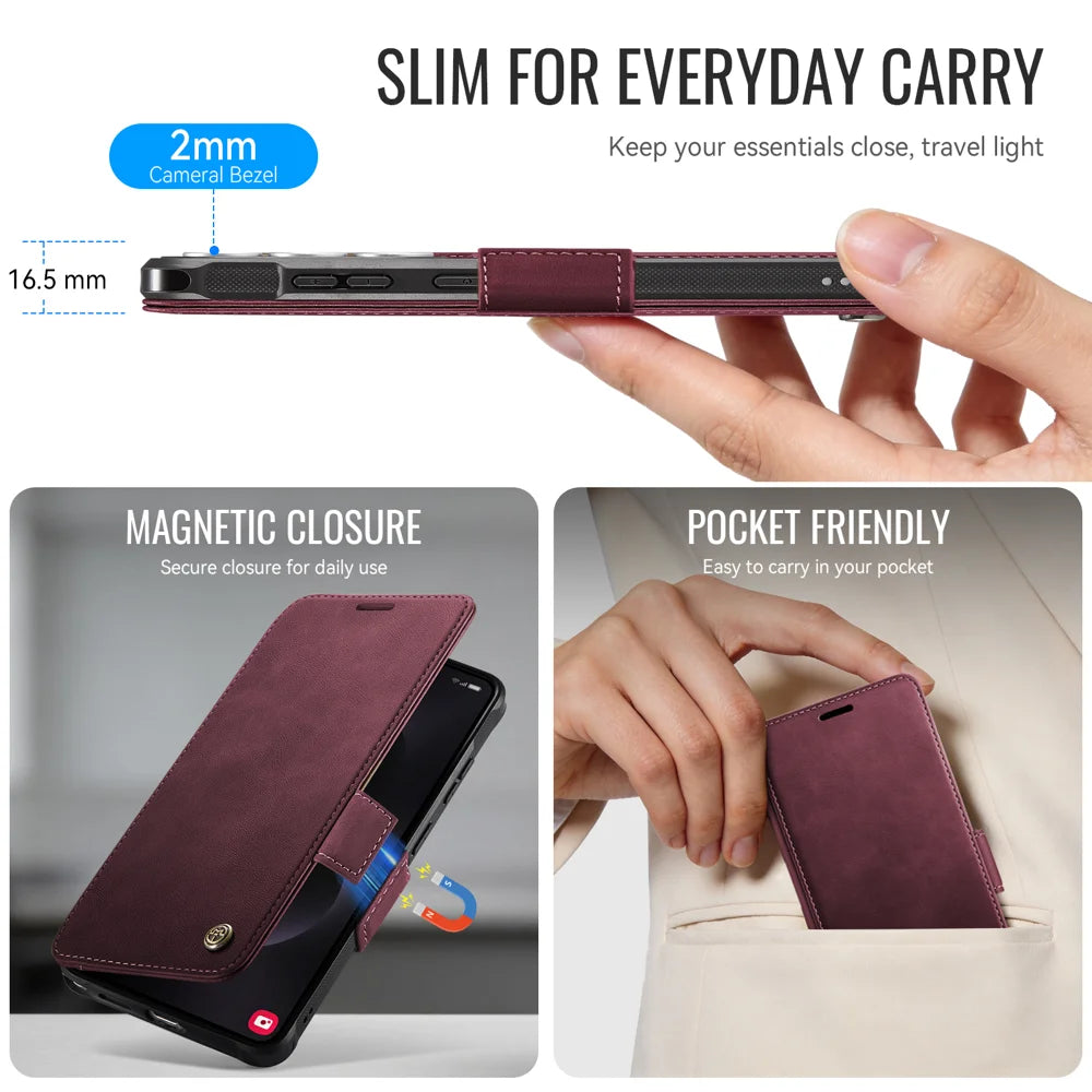 CASEME for Samsung Galaxy S26 Ultra Case  053   Magnetic RFID Blocking Wallet Flip Leather Phone Cover - Red - 7