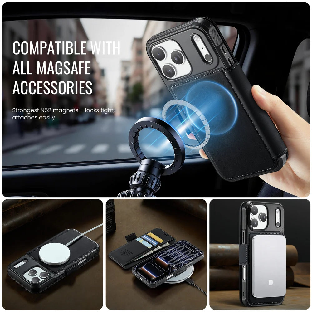 CASEME for iPhone 18 Pro / 17 Pro Case  053  Magnetic RFID Blocking Wallet Flip Leather Phone Cover - Black - 3
