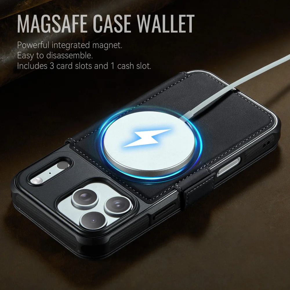 CASEME for iPhone 18 Pro / 17 Pro Case  053  Magnetic RFID Blocking Wallet Flip Leather Phone Cover - Black - 4