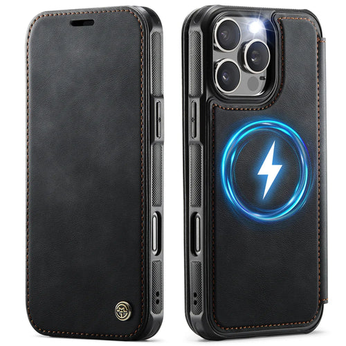 CASEME for iPhone 16 Pro Max Case  053  Magnetic RFID Blocking Wallet Flip Leather Phone Cover - Black - 1