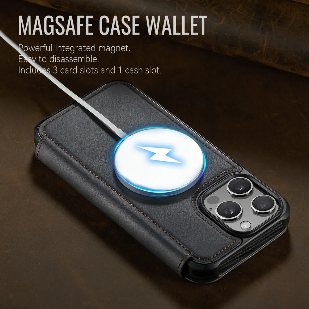 CASEME for iPhone 16 Pro Max Case  053  Magnetic RFID Blocking Wallet Flip Leather Phone Cover - Black - 4