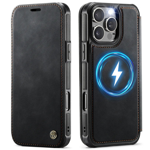 CASEME for iPhone 16 Pro Case  053  Magnetic RFID Blocking Wallet Flip Leather Phone Cover - Black - 1