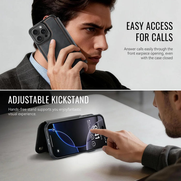 CASEME for iPhone 16 Pro Case  053  Magnetic RFID Blocking Wallet Flip Leather Phone Cover - Black - 6