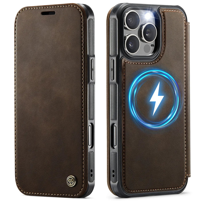 CASEME for iPhone 15 Pro Max Case  053  Magnetic RFID Blocking Wallet Flip Leather Phone Cover - Coffee - 1