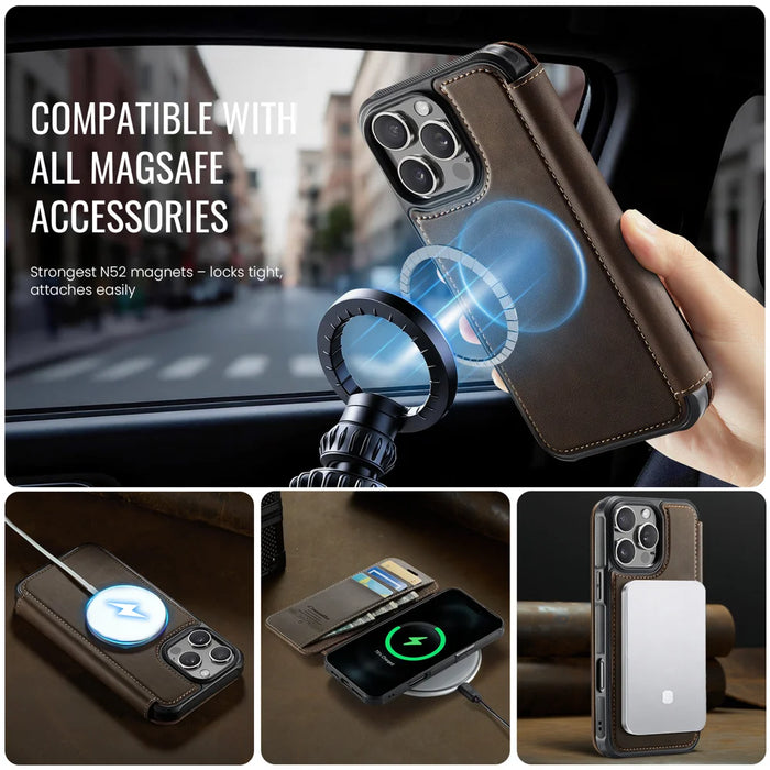 CASEME for iPhone 15 Pro Max Case  053  Magnetic RFID Blocking Wallet Flip Leather Phone Cover - Coffee - 3