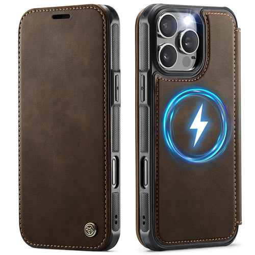 CASEME for iPhone 15 Pro Case  053  Magnetic RFID Blocking Wallet Flip Leather Phone Cover - Coffee - 1
