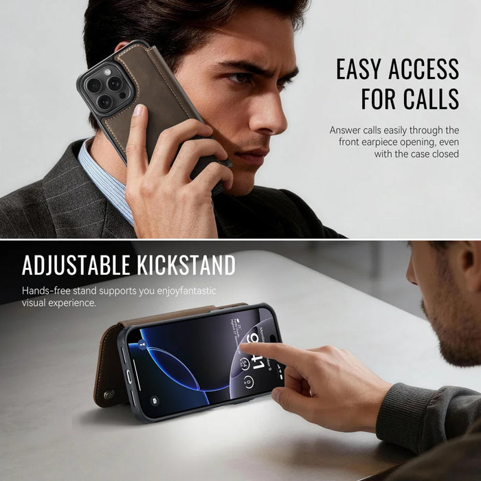 CASEME for iPhone 14 Pro Case  053  Magnetic RFID Blocking Wallet Flip Leather Phone Cover - Coffee - 6