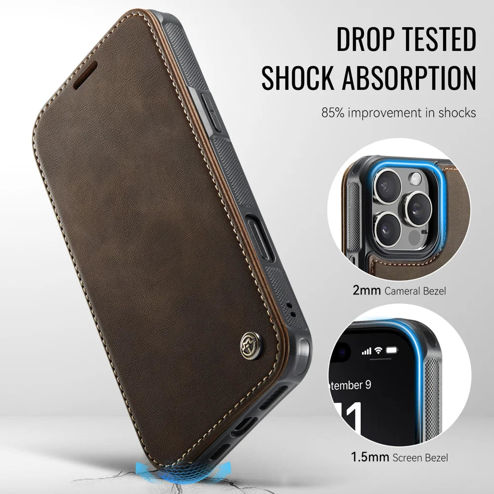 CASEME for iPhone 14 Pro Max Case  053  Magnetic RFID Blocking Wallet Flip Leather Phone Cover - Coffee - 7