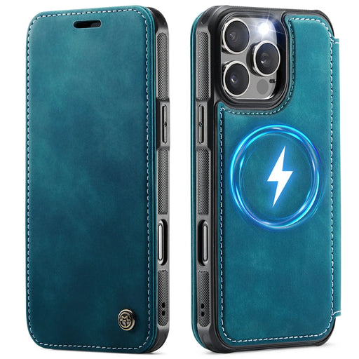 CASEME for iPhone 13 Pro Case  053  Magnetic RFID Blocking Wallet Flip Leather Phone Cover - Retro Blue - 1