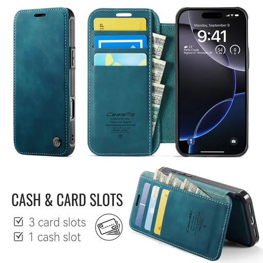 CASEME for iPhone 13 Pro Case  053  Magnetic RFID Blocking Wallet Flip Leather Phone Cover - Retro Blue - 2