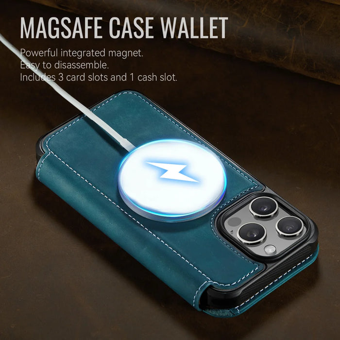 CASEME for iPhone 13 Pro Case  053  Magnetic RFID Blocking Wallet Flip Leather Phone Cover - Retro Blue - 4