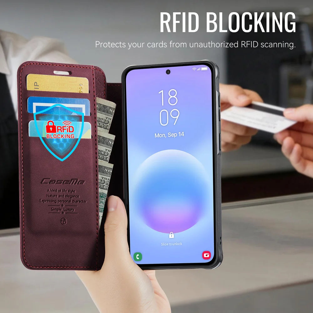 CASEME for Samsung Galaxy A35 5G / Galaxy A55 5G Case  053   Magnetic RFID Blocking Wallet Flip Leather Phone Cover - Red - 4