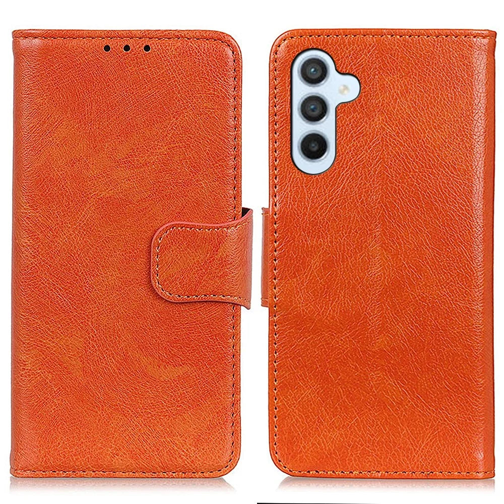 For Samsung Galaxy S26 FE Case Nappa Texture Split Leather Wallet Phone Cover - Orange - 1