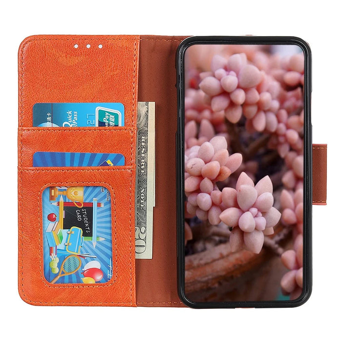 For Samsung Galaxy S26 FE Case Nappa Texture Split Leather Wallet Phone Cover - Orange - 3