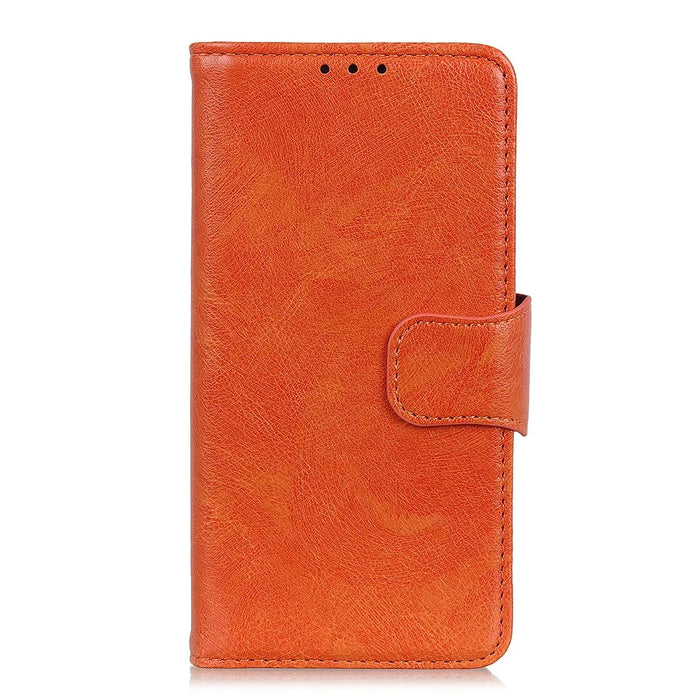 For Samsung Galaxy S26 FE Case Nappa Texture Split Leather Wallet Phone Cover - Orange - 7