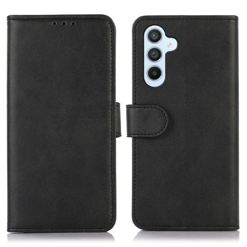 For Samsung Galaxy S26 FE Case Cowhide Texture Leather Wallet Phone Cover with Stand - Black - 1