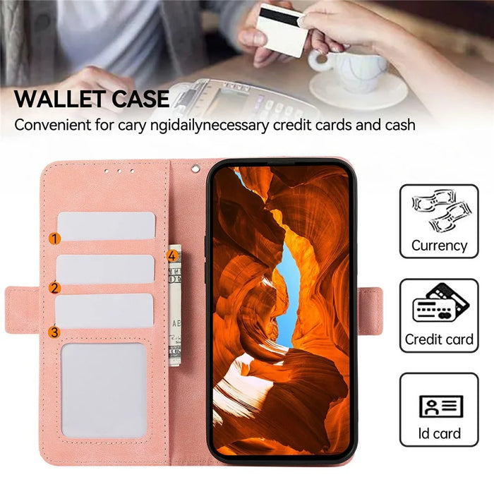 ABEEL For Samsung Galaxy S26 FE Case PU Leather Folio Stand View RFID Blocking Phone Cover - Pink - 5
