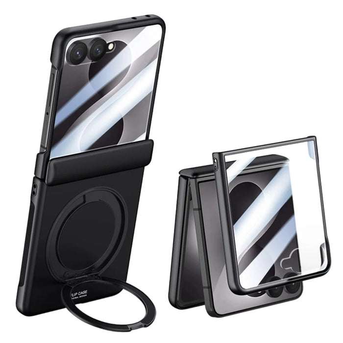 For Samsung Galaxy Z Flip8 Case Kickstand Skin Touch PC Phone Cover Built-In Screen Protector - Black - 1