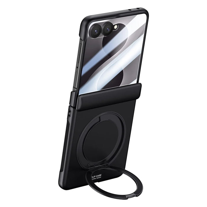 For Samsung Galaxy Z Flip8 Case Kickstand Skin Touch PC Phone Cover Built-In Screen Protector - Black - 4
