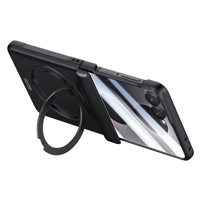 For Samsung Galaxy Z Flip8 Case Kickstand Skin Touch PC Phone Cover Built-In Screen Protector - Black - 5