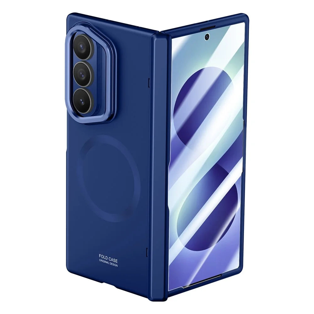 For Samsung Galaxy Z Fold8 Ultra Magnetic Case Hard PC Phone Cover with HD Tempered Glass Film, Lens Kickstand - Blue - 2