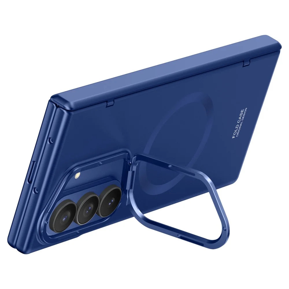 For Samsung Galaxy Z Fold8 Ultra Magnetic Case Hard PC Phone Cover with HD Tempered Glass Film, Lens Kickstand - Blue - 3