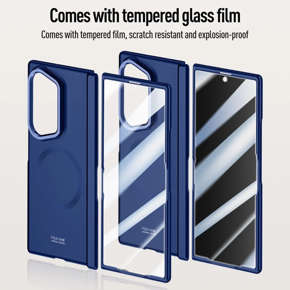 For Samsung Galaxy Z Fold8 Ultra Magnetic Case Hard PC Phone Cover with HD Tempered Glass Film, Lens Kickstand - Blue - 7
